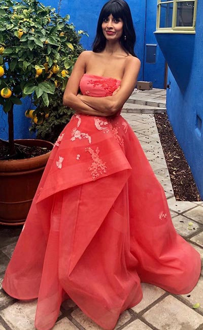 Jameela Jamil Golden Globes dress by Monique Lhuillier (Instagram 2019)