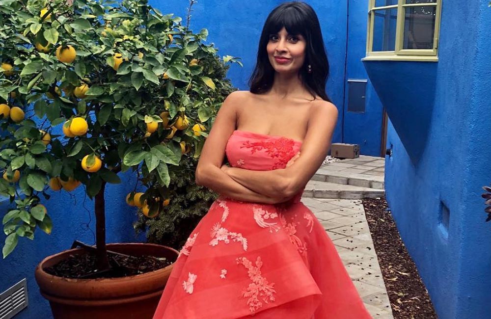 Jameela Jamil wears jeans and dress to Golden Globes 2019