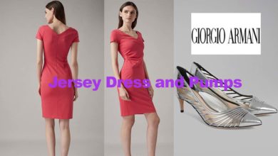 Jersey dress and wet look pumps from Giorgio Armani