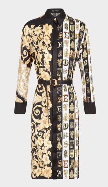 Mixed Print Silk Twill Shirt Dress From Versace