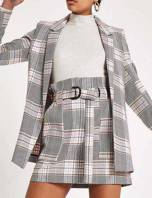 Pink Check Paperbag Mini Skirt from River Island