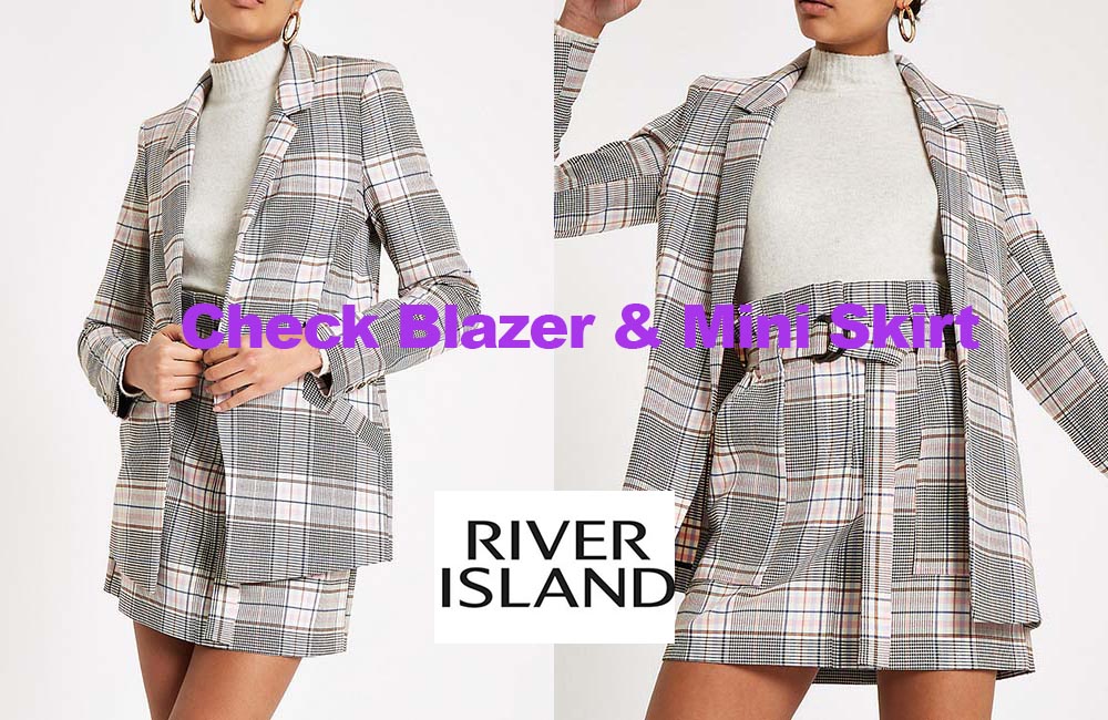 Pink check mini skirt and blazer from River Island