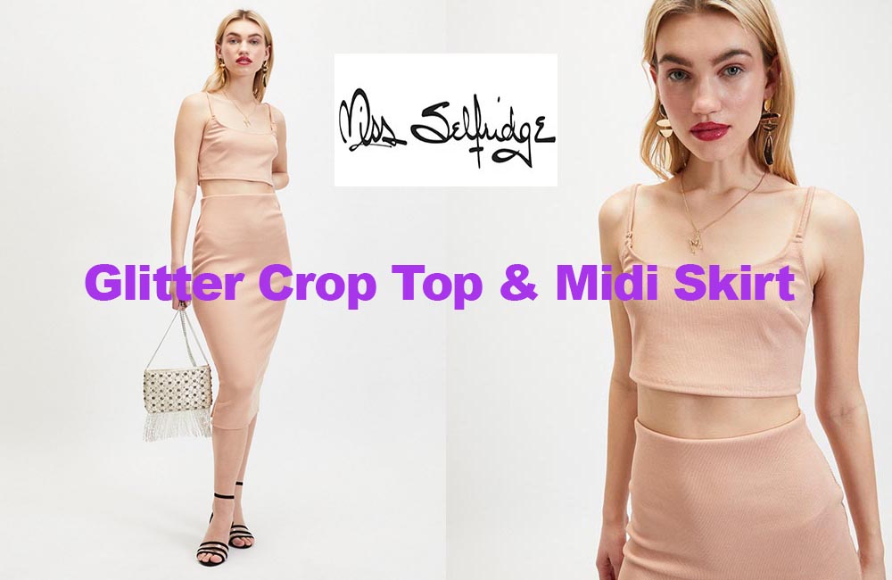 Latest fashion crop top and midi skirt from Miss Selfridge