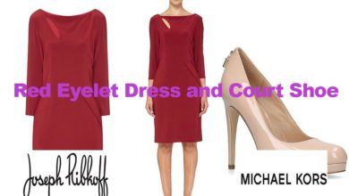 Red eyelet dress from Joseph Ribkoff & Michael Kors shoe