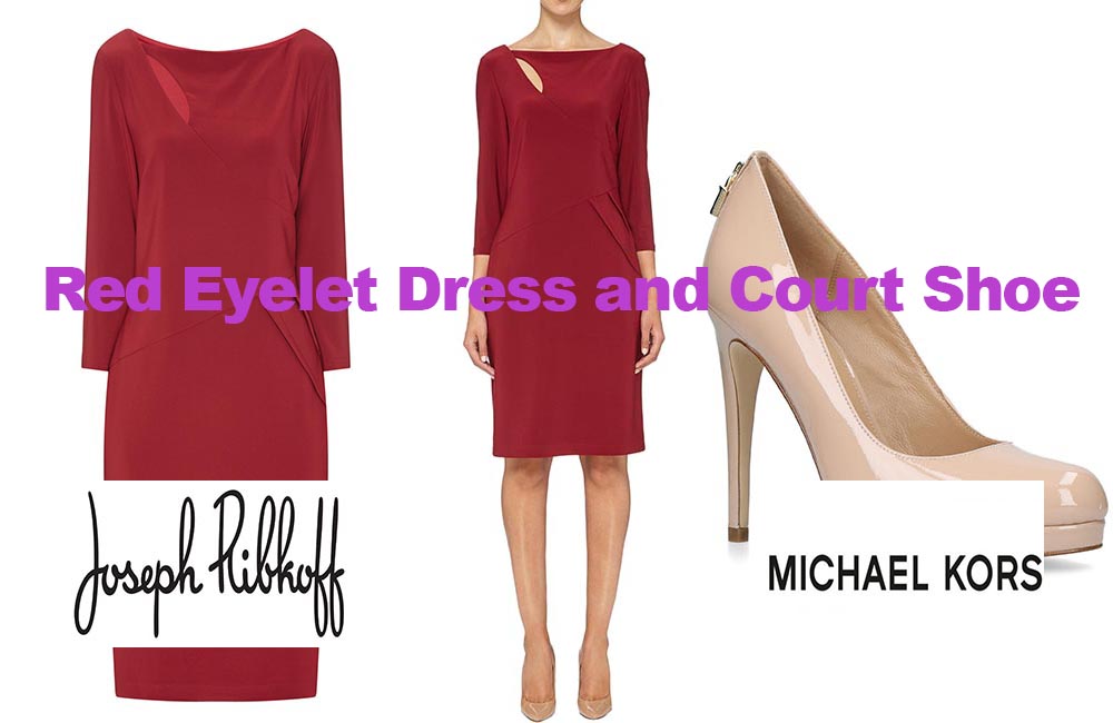 Red eyelet dress from Joseph Ribkoff & Michael Kors shoe