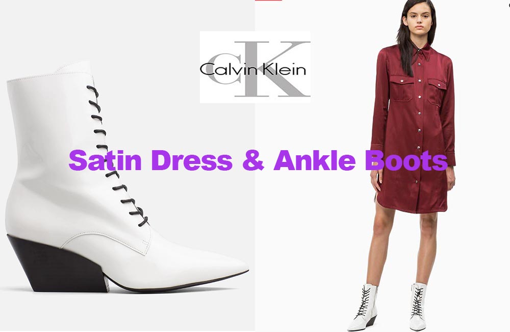 Satin dress and ankle boots from Calvin Klein