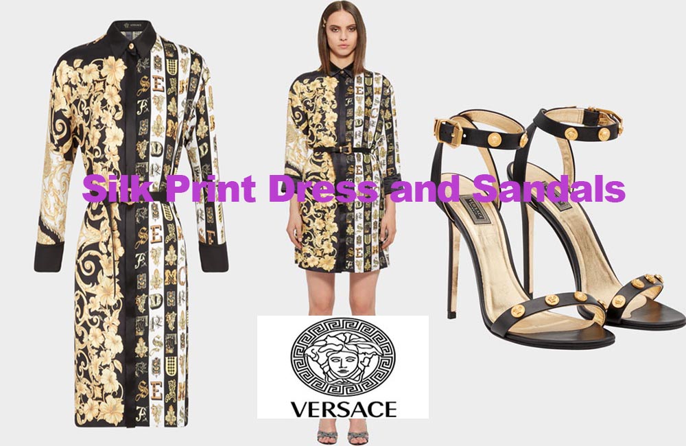 Silk twill dress and sandals from Versace