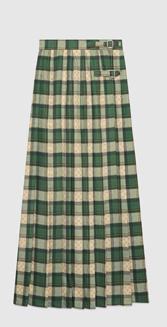 Tartan Gg Wool Maxi Skirt From Gucci