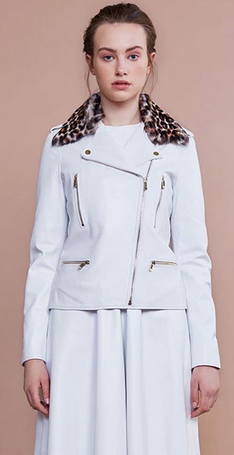 White Leather Biker Jacket from Irish designer Umit Kutluk