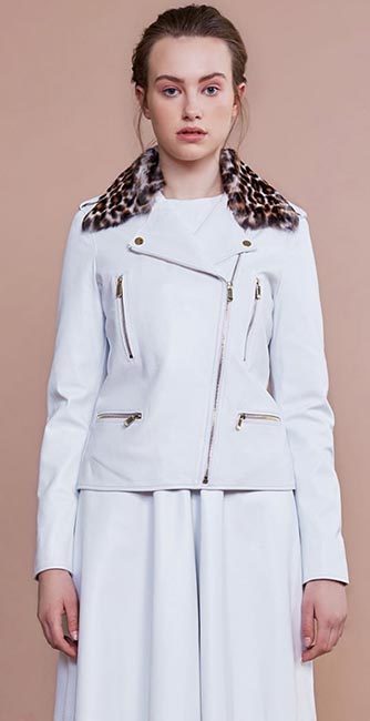 White Leather Biker Jacket From Irish Designer Umit Kutluk