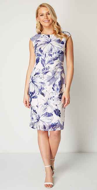 Ladies Blue Floral Print Lace Dress from Roman Originals