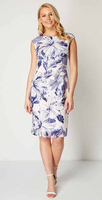 Ladies Blue Floral Print Lace Dress From Roman Originals