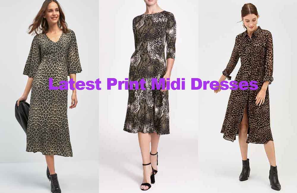 Latest fashion review of ladies print midi dresses