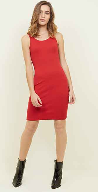 Red Rib Sleeveless Bodycon Mini Dress from New Look