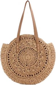 VOANZO Handmade Large Capacity Hollow Circular Straw Bag