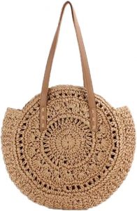 Voanzo Handmade Large Capacity Hollow Circular Straw Bag