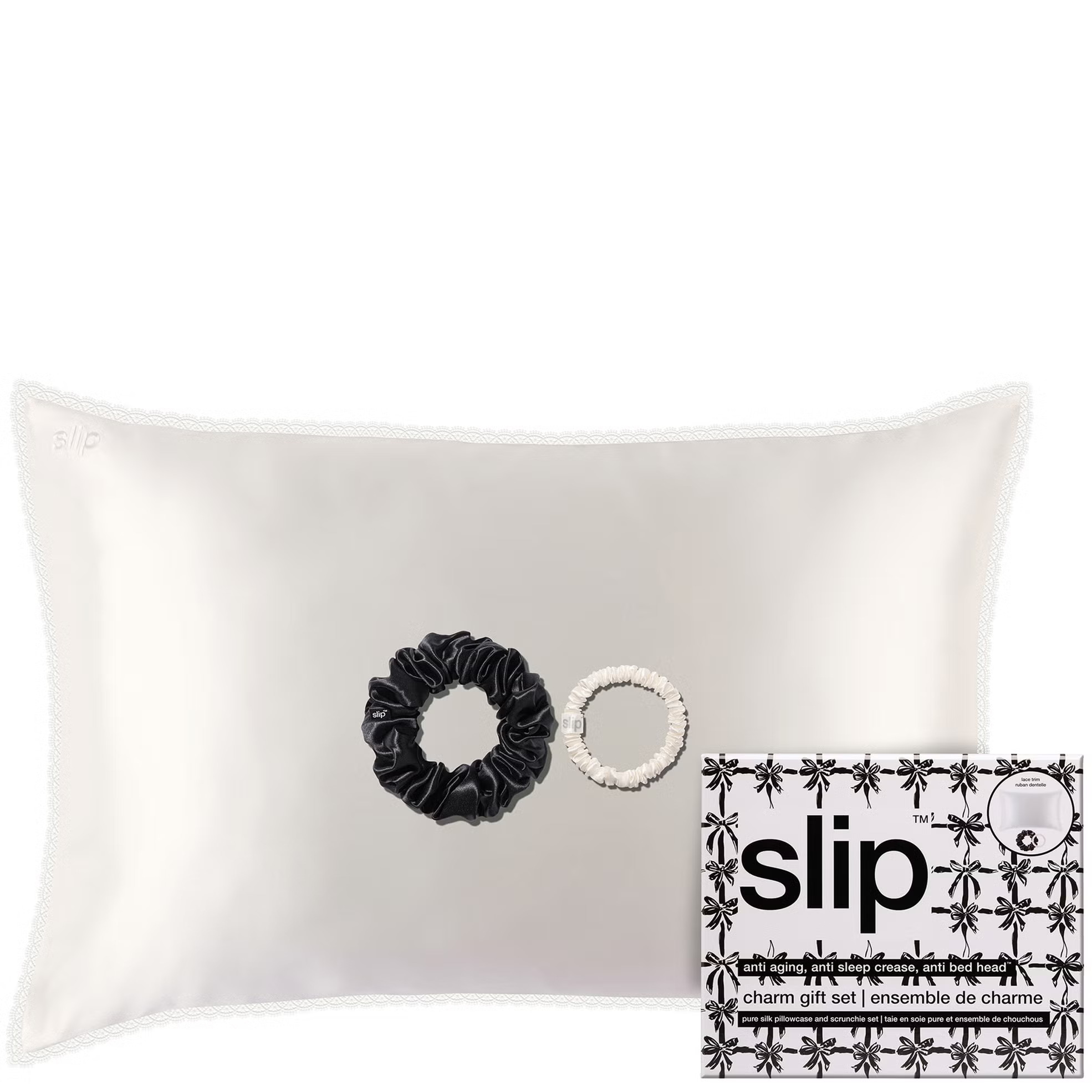 Slip Pure Silk Queen Gift Set with Lace Trim